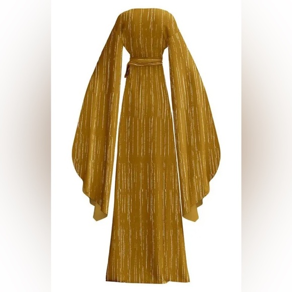 NWOT DIARRABLU Maya Exaggerated Long Sleeve Textured Wrap Dress in Gold Sz 3XL - Picture 9 of 13